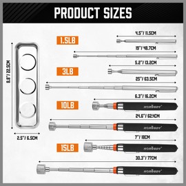 5-PIECE Magnetic Pickup Tools Set, Includes 15LB, 10LB, 3LB, 1.5LB Magnet Sticks, Rust-Proof Magnetic Tray, Telescoping Design for Mechanics, Automotive, DIY, Gifts for Men, Dad, Husband daily life