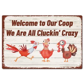 CREATCABIN Chicken Metal Tin Sign We Are All Cluckin' Crazy Funny Poster Plaques with Quotes Retro Wall Hanging Decor Animals Vintage Ornaments for Farm Yard Farmhouse Home Living Room 12 x 8inch