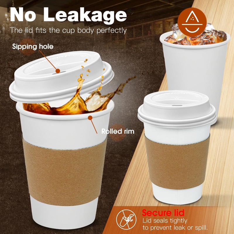 Ginkgo 100 Pack 12 oz Leak-Proof Coffee Cups with Lids