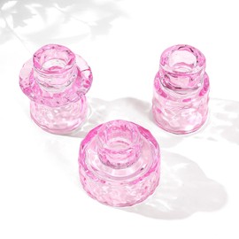Double Sided Glass Candle Holders Set of 3 - Vintage Reversible Taper & Tealight Candle Holders for Wedding Centerpieces, Dinner Party, Fall, Holiday Table Decor (Pink)