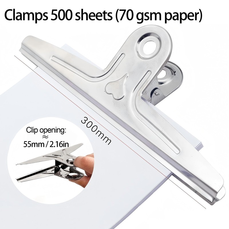 Large Bull Binder Clips Silver - 2 Pcs 11.8 Inch