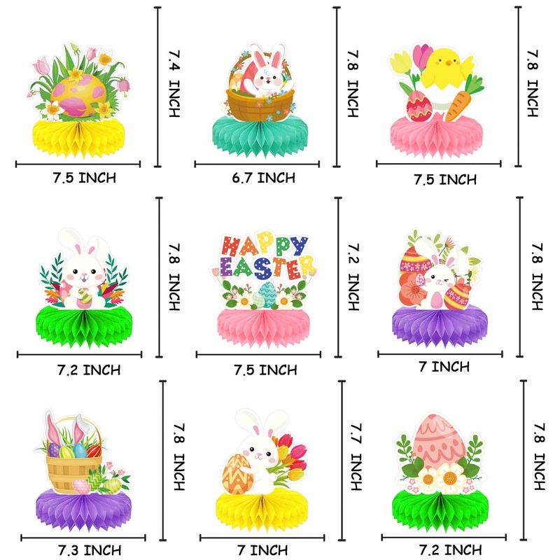 9 Pieces Easter Honeycomb Centerpieces Table Decor, Cute Bunny Chick
