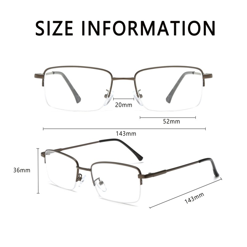 LJCZKA Blue Light Filter Glasses Half Frame Rectangular Men Glasses
