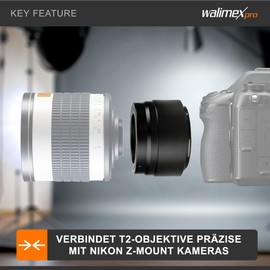 Walimex pro T2 Adapter Compatible with Nikon Z - 60 x 60 x 40mm - Adapter Ring with Manual Focus, Easy to Use, Lens Mount Ring Compatible with Nikon Z6, Z7, Z50 etc.
