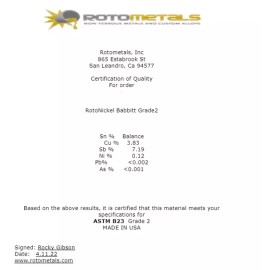 RotoMetals Rotonickel Tin Based Babbitt Ingot Grade 2