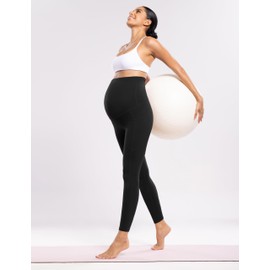 POSHDIVAH Women's Maternity Workout Leggings with Pockets Over The Belly Pregnancy Soft Active Wear Work Yoga Pants Black Large
