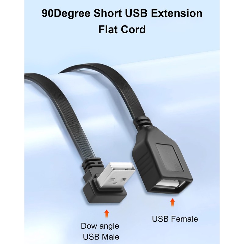 JSADZKJ 90°Angle Short USB Extension Cable,Flat USB-A Male to Female
