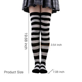 FuninCrea Over Knee High Sock for Women, Striped Cotton Thigh Stockings High Boot for Cosplay and Daily Wear (Polyester, Black,Grey)