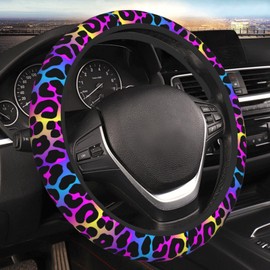 Leopard Neon Animal Print Steering Wheel Cover for Women Men Girls Car Accessories Decor Anti-Slip Neoprene Auto Steering Wheel Covers Protector Universal 15 Inch