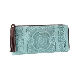 Pacca Pacca Women's Long Wallet, Genuine Leather, Thin, Arabesque, L-Shaped Zipper, Compact, Cowhide Leather, Horse Leather, Slim, Zipper, Stylish, turquoise (turquoise blue)