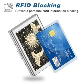 Rimilak Metal Credit Card Holder, Mini Credit Card Wallet RFID Blocking Slim Metal Hard Case for Women Men, Sun Moon