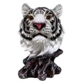 White Tiger Bust Freestanding Tabletop Home Decor - Wild Animal Sculpture Collectible Gifts - Decor for Bedroom and Living Room - Lucky Tiger Statue for Shelf and Office Desk Accent