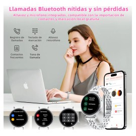 AMOLED SmartWatch Mujer AITAFY Reloj inteligente Llamadas Bluetooth Asistente voz IA Notificaciones mensajes 3ATM Resistente al Agua Monitoreo salud24h Salud femeninaal Monitoreo del sueño Diamante