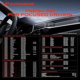 A-Premium - Filtro de aire de cabina de 3 piezas con carbón activado, compatible con Toyota Camry, RAV4, Highlander, Corolla, 4Runner, Tundra, Prius, 