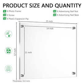 8 Pack Acrylic Floating Picture Frame Wall Mount Frameless Photo Frames Double Panel Clear for Office Home Photography Display(Silver,for 11" X 14" Picture, Full Frame 12" X 15")