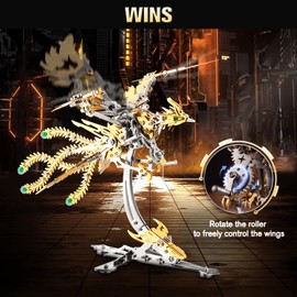 Microworld 3D Metal Puzzle for Adults, Phoenix 3D Metal Model Kits, Mechanical Challenge 3D Puzzle, DIY Animal Difficult 3D Puzzles Home Decor Art Craft Gifts (Gold)