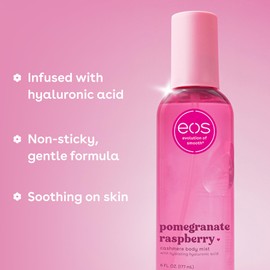 eos Cashmere Body Mist, Pomegranate Raspberry, Body Spray for Women, Hair Mist, Fruity, Moisturizing, Hyaluronic Acid, Glycerin, Vegan, Cruelty-free, 6 fl oz