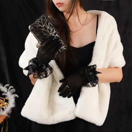 Wedding Fur Shawls and Wraps Women's Fur Scarf Faux Bridal Fur Stole with Brooch for Brides and Bridesmaids, White, Large