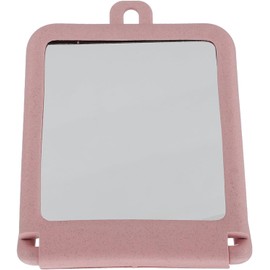 Espejo de Maquillaje de Sobremesa Pequeño Rosa Soporte para Dormitorio Fibra de Trigo y Superficie Reflectante, Uso de Mano y Viaje