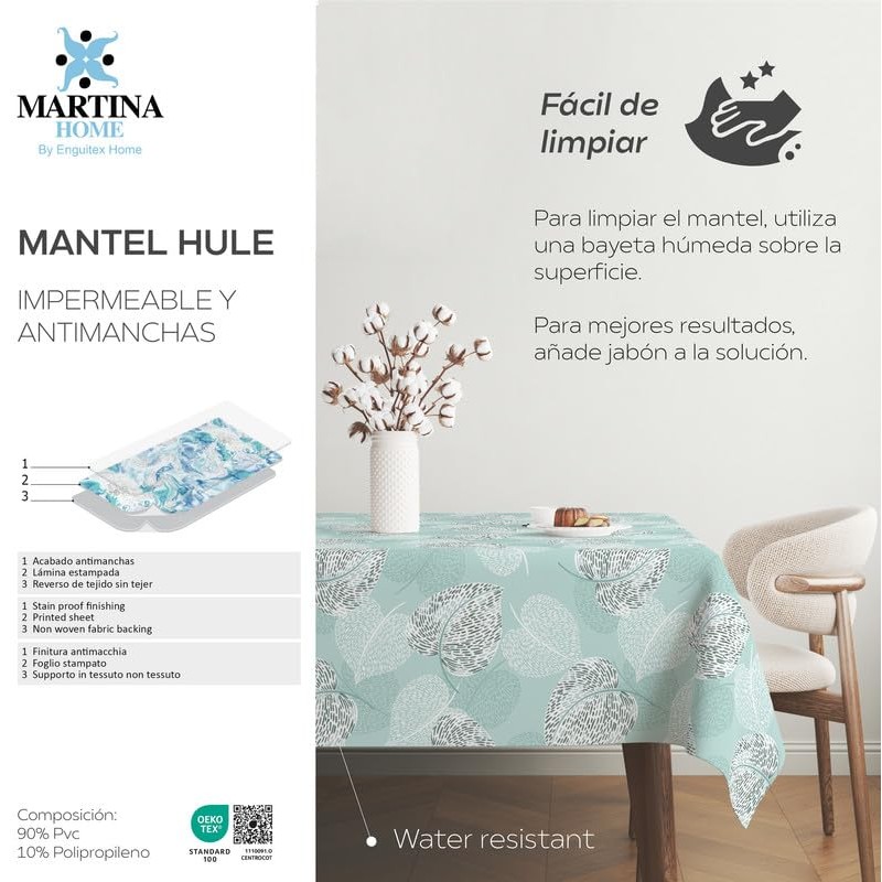 Martina Home Oilcloth Tablecloth SIL Aqua Green 140 Round