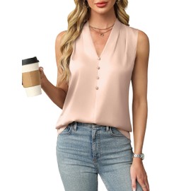 Blooming Jelly Womens Tank Top Summer Spring Sleeveless Satin Shirts Dressy Business Casual Trendy Clothes (S, Pinkish Champagne)