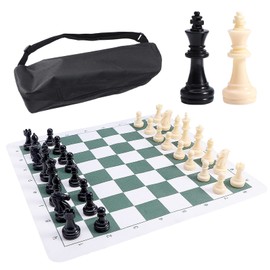 PU Leather Tournament Roll Up Chess Board with Storage Bag, Chess Mat Set for Kids and Adults (34cm)