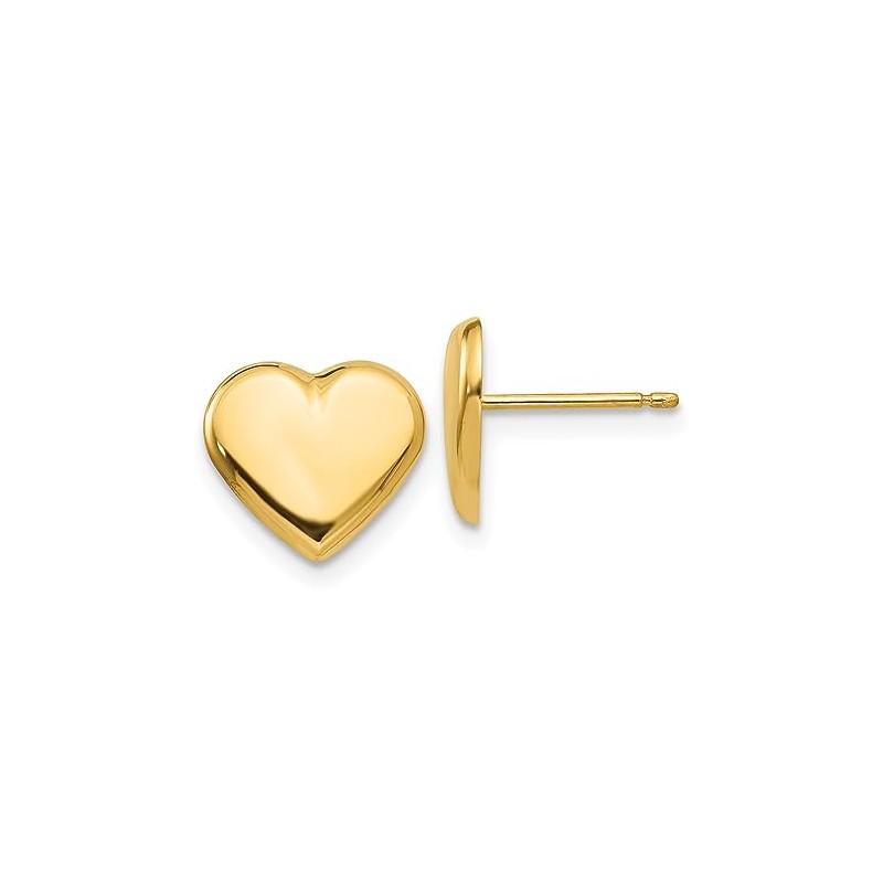 14K Solid Yellow Gold Heart Love Stud Earrings