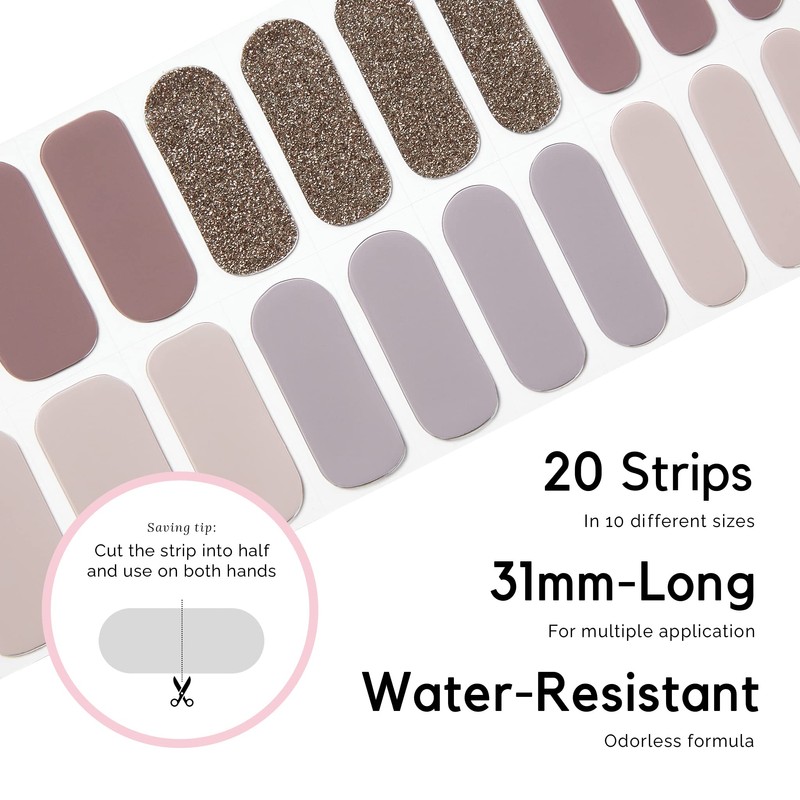 NAILOG Semi Cured Gel Nail Stickers (20 Pieces), Long Lasting,