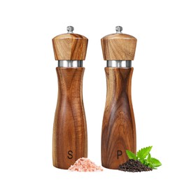 Haomacro 2 Pack Acacia Wood Salt and Pepper Grinder Set, Wooden Salt and Pepper Mill Set Salt and Pepper Shaker Tableware Birthday Gifts Ceramic Core-8 Inch