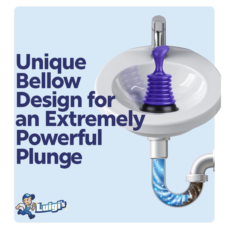Luigi's Mini Plunger for Bathroom Kitchen Sink Bath & Shower
