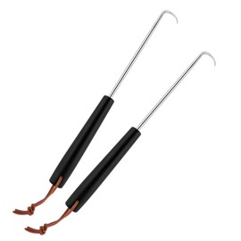 Meat Hook Flipper Set of 2, HaSteeL Stainless Steel Pigtail Food Flipper Turner 12Inch, BBQ Accessories Great for Grilling Smoking Frying, Long Body & ABS Handle, Easy to Clean & Right Handed