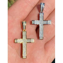 HarlemBling Solid 925 Sterling Silver Iced Cross Pendant - Small 1" Iced Moissanite Pendant - 0.8ct D VVS Moissanite - Passes Diamond Tester - Mens Or Ladies (Natural Silver)