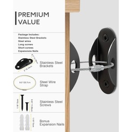 TOZBLEU Anti-tip Straps for Furniture, 3 Furniture Straps with Anti-Tilt Anchor, Metal Furniture Straps Kit for Home Protection, for Cabinet, Drawer, Wardrobe, Refrigerator