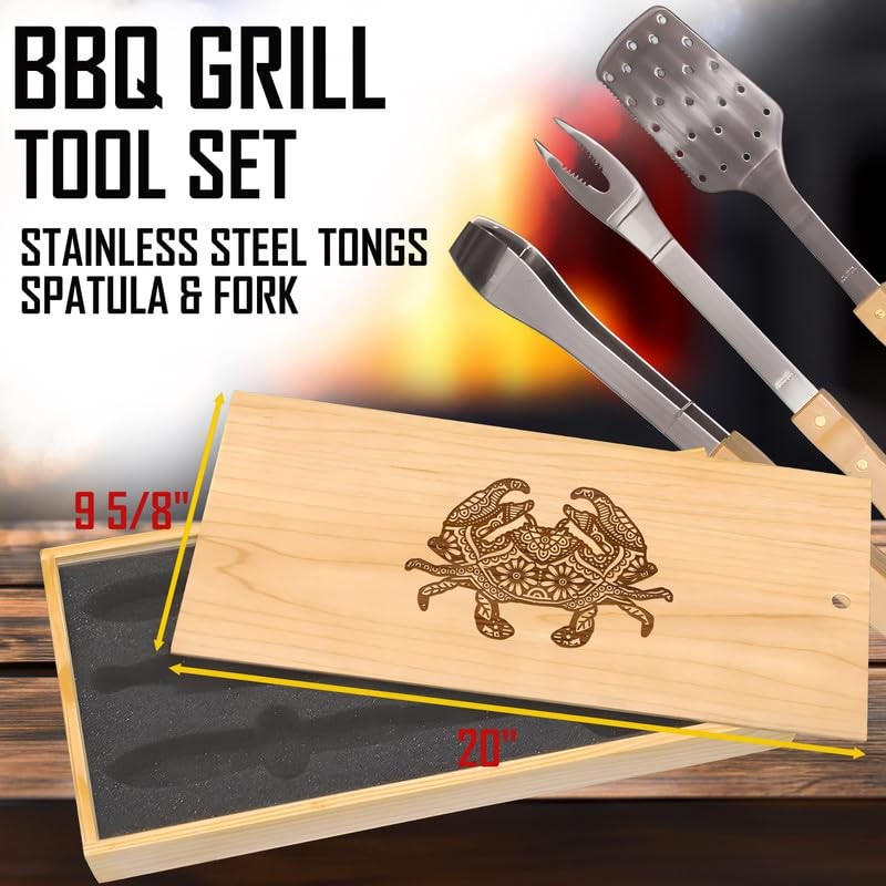 Mirrored Patterned Crab BBQ Tool Set: High-Quality Stainless Steel Spatula,