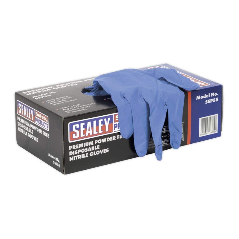Sealey SSP55L Premium Powder Free Disposable Nitrile Gloves Large Pack