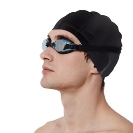 Nevoluxer Cuffia Piscina Uomo & Donna Nero - Cuffia Nuoto Men in Tessuto Morbido | Cuffia Piscina Elastica | Swimming Cap per Piscina & Acque Libere - Soft Fabric Swimming Cap