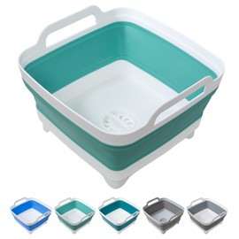 Barreño para lavar platos, lavabo de 2.4 galones/9L con tapón de drenaje y asas de transporte, cubo plegable para limpieza, fregadero portátil, tina d