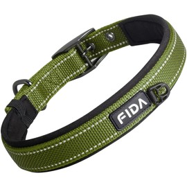 Fida Padded Dog Collar, Metal Belt Buckle Dog Collar with Double-Layer Webbing, Heavy Duty Collar for Small Dogs, Green