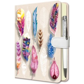 Journal for Girls with Pen, 19x13.5cm Hardcover Notebook 192 Lined Pages Small Notebook Pen Set Diary for Kids Teenage Women Writing Note Taking Gift (Feather）