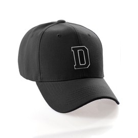 Classic Baseball Hat Custom A to Z Initial Team Letter, Black Cap White Black Letter D