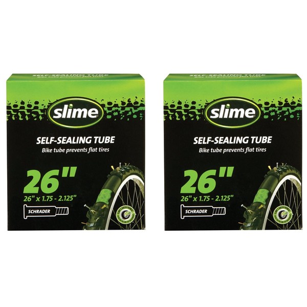 Slime 30074 Bike Inner Tubes Puncture Sealant, Extra Strong, Self Sealing, Prevent and Repair, Schrader Valve, 26" x1.75-2.125", Value 2-Pack