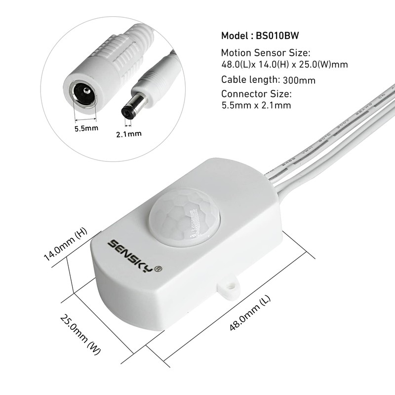 SENSKY BS010BW DC 12v to 24v 3A Mini Dimmable Pir