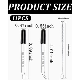 JEXOWIQ Eye Dropper, 10 Pieces Glass Pipettes, Glass Pipette Dropper, Glass Transfer Pipettes, Measuring Pipettes Glass with Cleaning Brush, Curved and Straight Tip Calibrated Glass Dropper Sets for