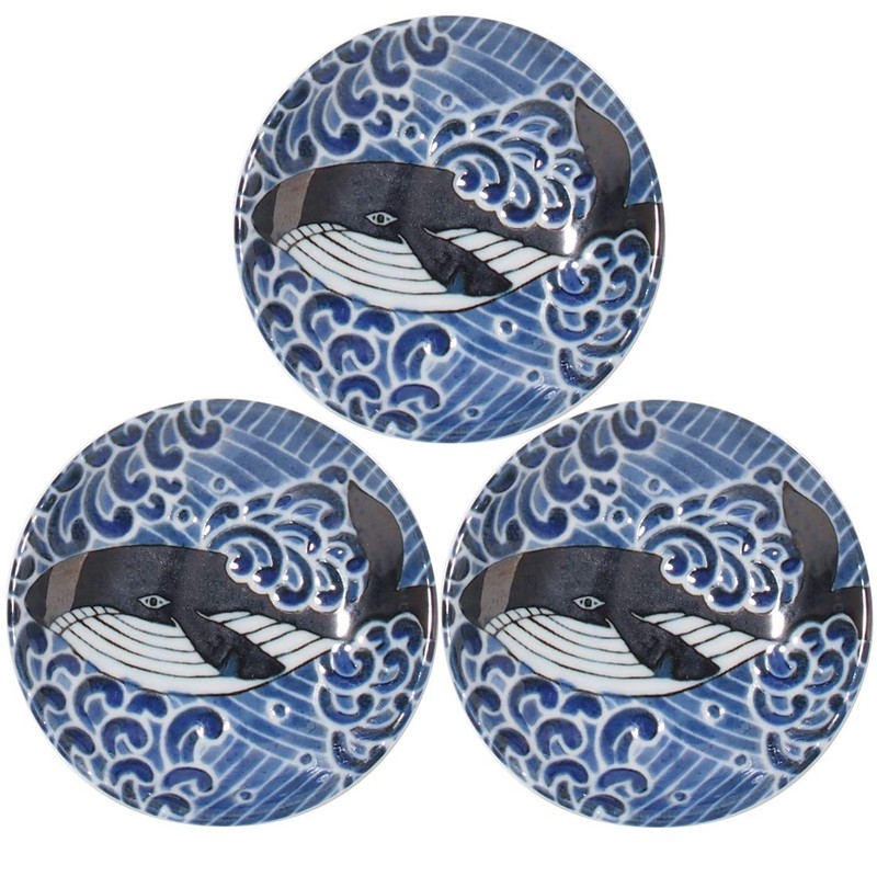 Minoru Touki Mino Ware Shiranami Whale 100 Plates 3-Piece Set