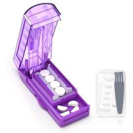 GIIYAA Multiple Pill Cutter for Small or Large Pills, Adjustable Pill Splitter for Multi Tablets, Stainless Steel Cutting Blade and Blade Guard (Purple)