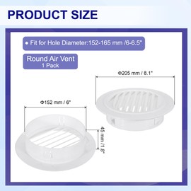 PATIKIL Round Air Vent 6" (152mm), ABS Vent Cover Louver Grille Vent Fit for 6-6.5" Hole for Bathroom Office Kitchen Bedroom Ventilation, White