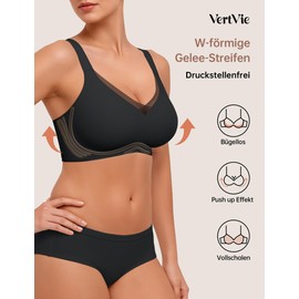 Vertvie Seamless Bra without Underwire Sports Bustier Cross Lace V Neck Push Up Seamless Bra Comfortable Full Cup Large Sizes Soft Bralette with Extension, black, S