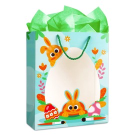 WaaHome Easter Gift Bag for Kids - 11.5'' Large Easter Bunny Egg Gift Bags with Tissue Paper and Handle, Easters Treat Goodie Wrapping Bag for Kids Party Favors Supplies