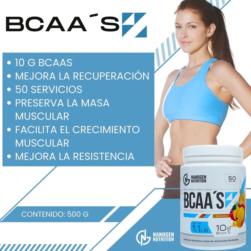 Bcaas Nanogen Nutrition 500g 50 Servicios 211 Aminoácidos