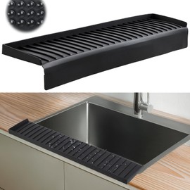 AyNirser Sink Edge Protector with Suction Cup 4"x20", Silicone Sink Splash Guard for Kitchen & Bathroom, Protect Countertop from Scratches, Stains, for Stainless Steel Granite Quartz-Black